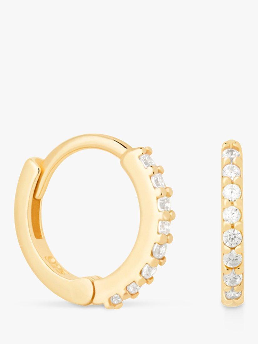 Product image 1 of 3, which shows Astrid & Miyu Cubic Zirconia Huggie Hoop Earrings, Gold/Clear