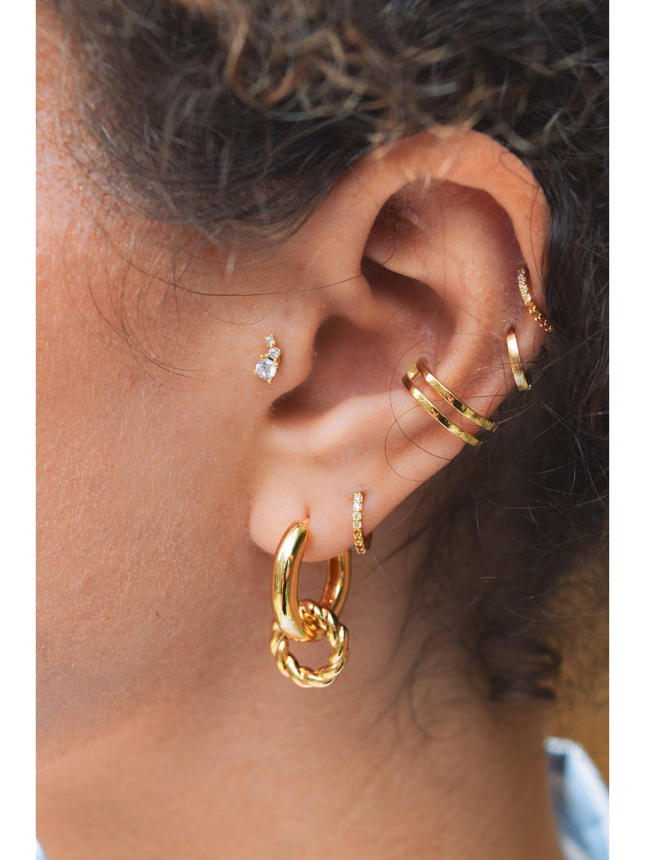 Product image 2 of 3, which shows Astrid & Miyu Cubic Zirconia Huggie Hoop Earrings, Gold/Clear
