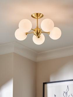John Lewis Satellite 5 Arm Semi Flush Ceiling Light, Satin Brass - view 2, Satin Brass