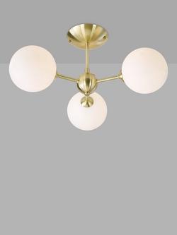 John Lewis Satellite 3 Arm Semi Flush Ceiling Light, Satin Brass, Satin Brass