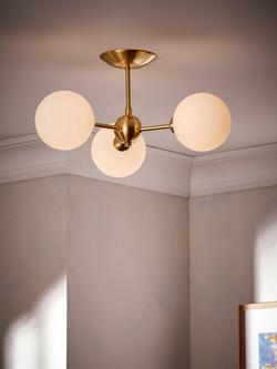 John Lewis Satellite 3 Arm Semi Flush Ceiling Light, Satin Brass - view 2, Satin Brass