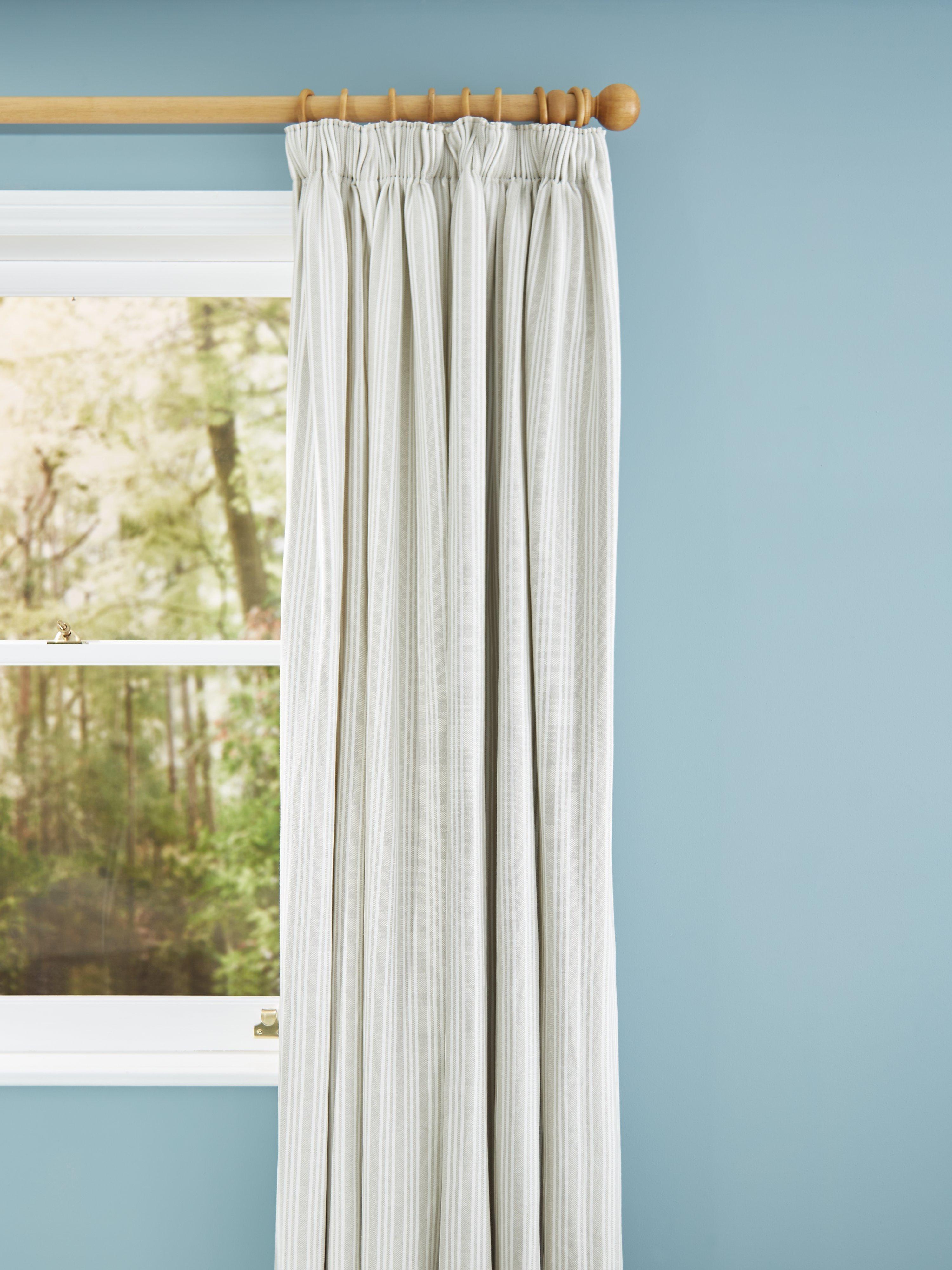 John Lewis Triple Stripe Lined Pencil Pleat Curtains, Putty