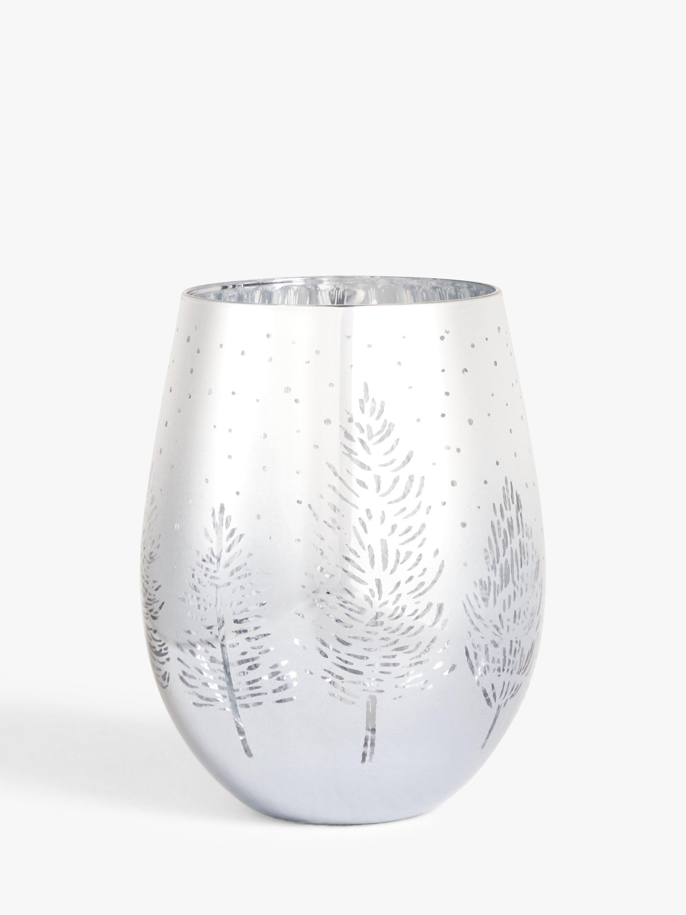John Lewis Mountain Trees Pattern Metallic Glass Tumbler, 550ml, Blue/Silver