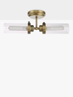 John Lewis Ribbed Glass Double Arm Bathroom Wall Light - view 2, Antique Brass