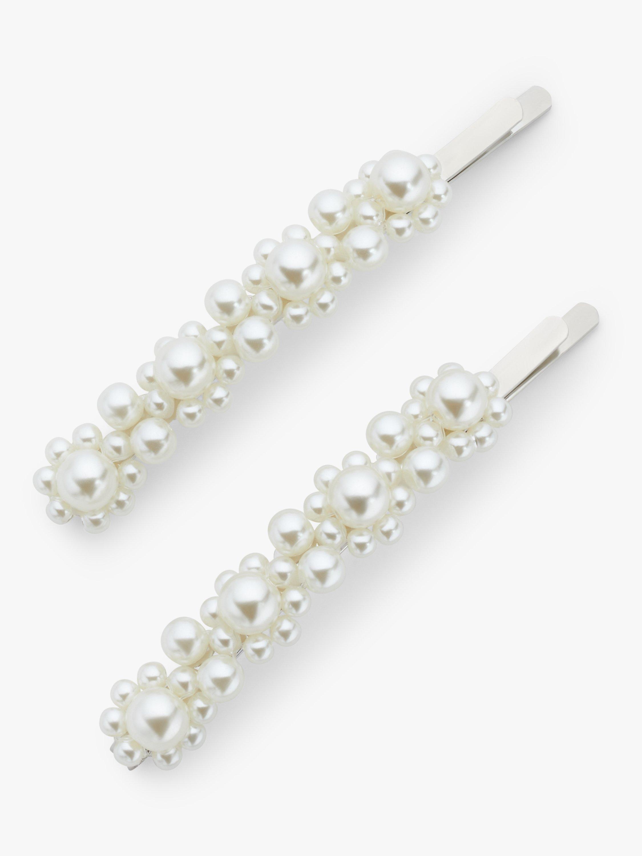 John Lewis Faux Pearl Hair Slides, Set of 2, Silver