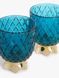 John Lewis Pineapple Stacking Glass Tumblers, Set of 2, 220ml, Teal/Gold