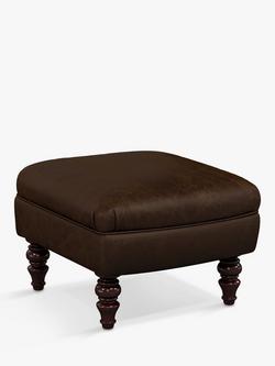 John Lewis Claverdon II Leather Footstool, Dark Leg, Galveston Bark, Galveston Bark