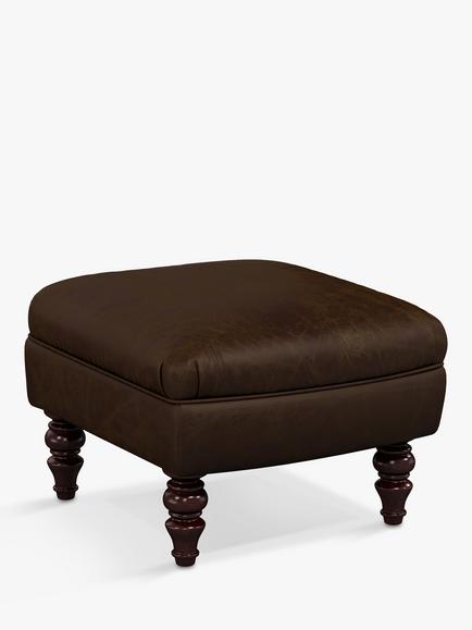 John Lewis Claverdon II Leather Footstool, Dark Leg, Galveston Bark, Galveston Bark
