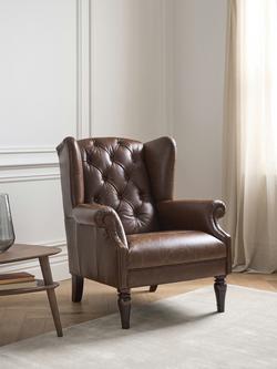 John Lewis Claverdon II Leather Armchair, Dark Leg, Galveston Bark - view 2, Galveston Bark
