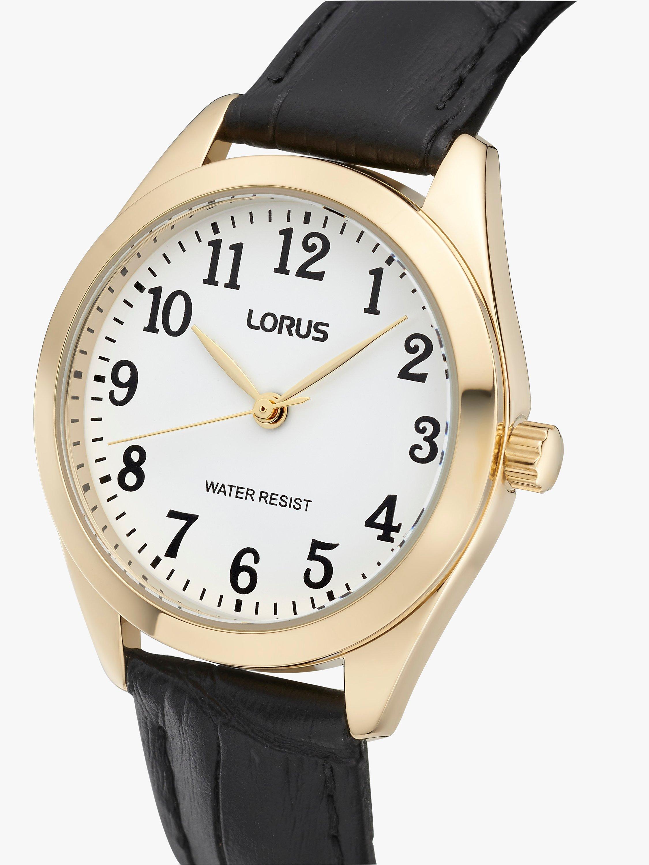 Lorus Women's Leather Strap Watch, Black/White RG238TX9
