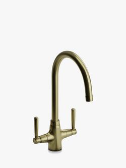 John Lewis Swan 2 Lever Kitchen Tap, Brushed Brass