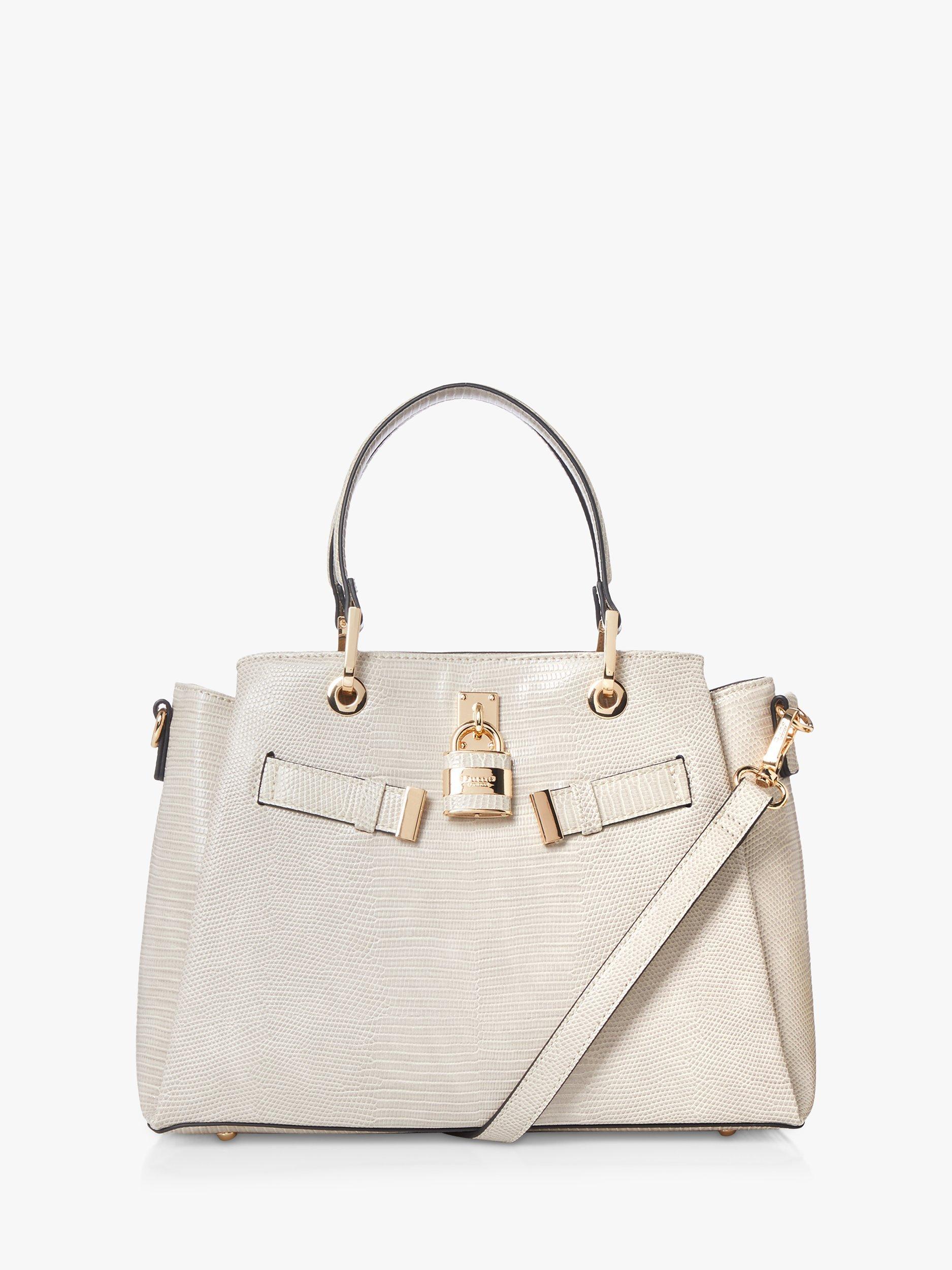Dune Darryyl Padlock Snake-Embossed Tote Bag, Mid Grey