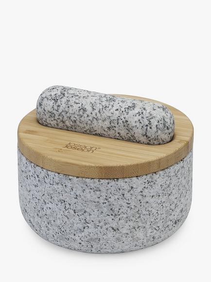 Joseph Joseph Dash Granite Pestle & Mortar with Bamboo Lid, Grey/Natural, Grey/Natural