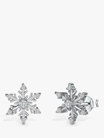 Jools by Jenny Brown Cubic Zirconia Snowflake Stud Earrings, Silver, Silver