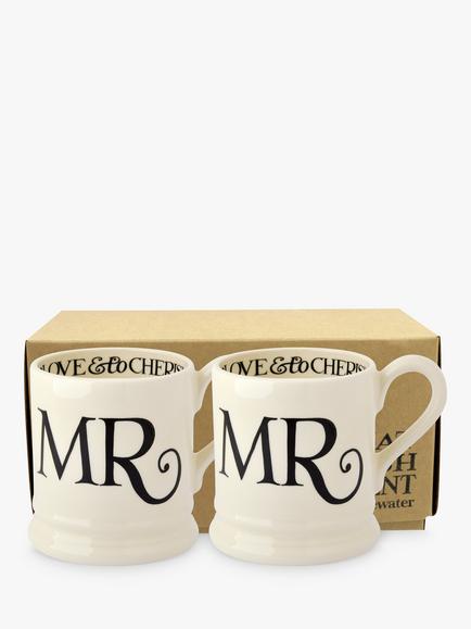 Emma Bridgewater Black Toast Mr & Mr Mugs, Set of 2, 300ml, Black/White, Black/White