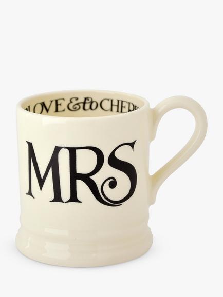 Emma Bridgewater Black Toast Mrs & Mrs Mugs, Set of 2, 310ml, Black/White - view 2, Black/White