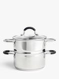 John Lewis 'The Pan' Stainless Steel 2-Tier Lidded Steamer Set, 18cm