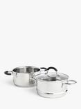 John Lewis 'The Pan' Stainless Steel 2-Tier Lidded Steamer Set, 18cm