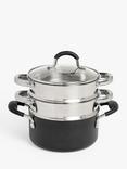 John Lewis 'The Pan' Aluminium Steamer Set, 18cm, 3 Piece