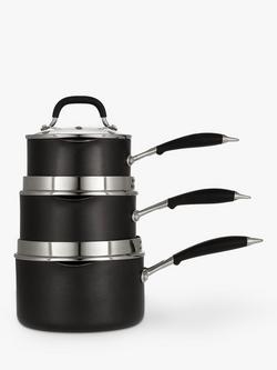 John Lewis 'The Pan' Aluminium Non-Stick Saucepan & Glass Lids Set, 3 Piece, Black