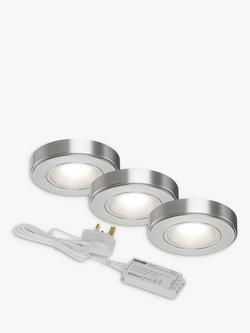 Sensio Zeta LED Under Kitchen Cabinet Spot Lights & Driver, Pack of 3, White/Stainless Steel, White/Stainless Steel