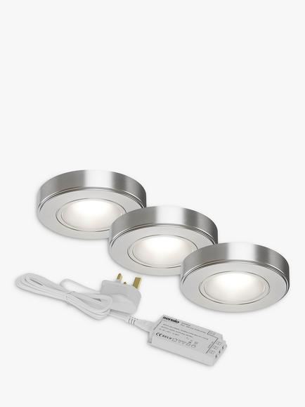 Sensio Zeta LED Under Kitchen Cabinet Spot Lights & Driver, Pack of 3, White/Stainless Steel, White/Stainless Steel