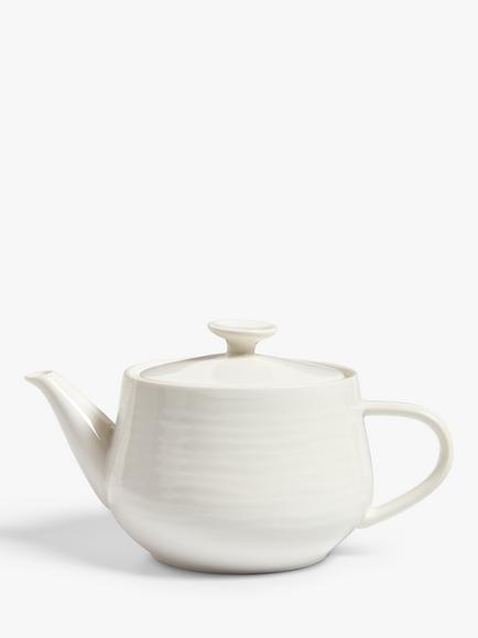 John Lewis Wave Fine China Teapot, 1.2L, White