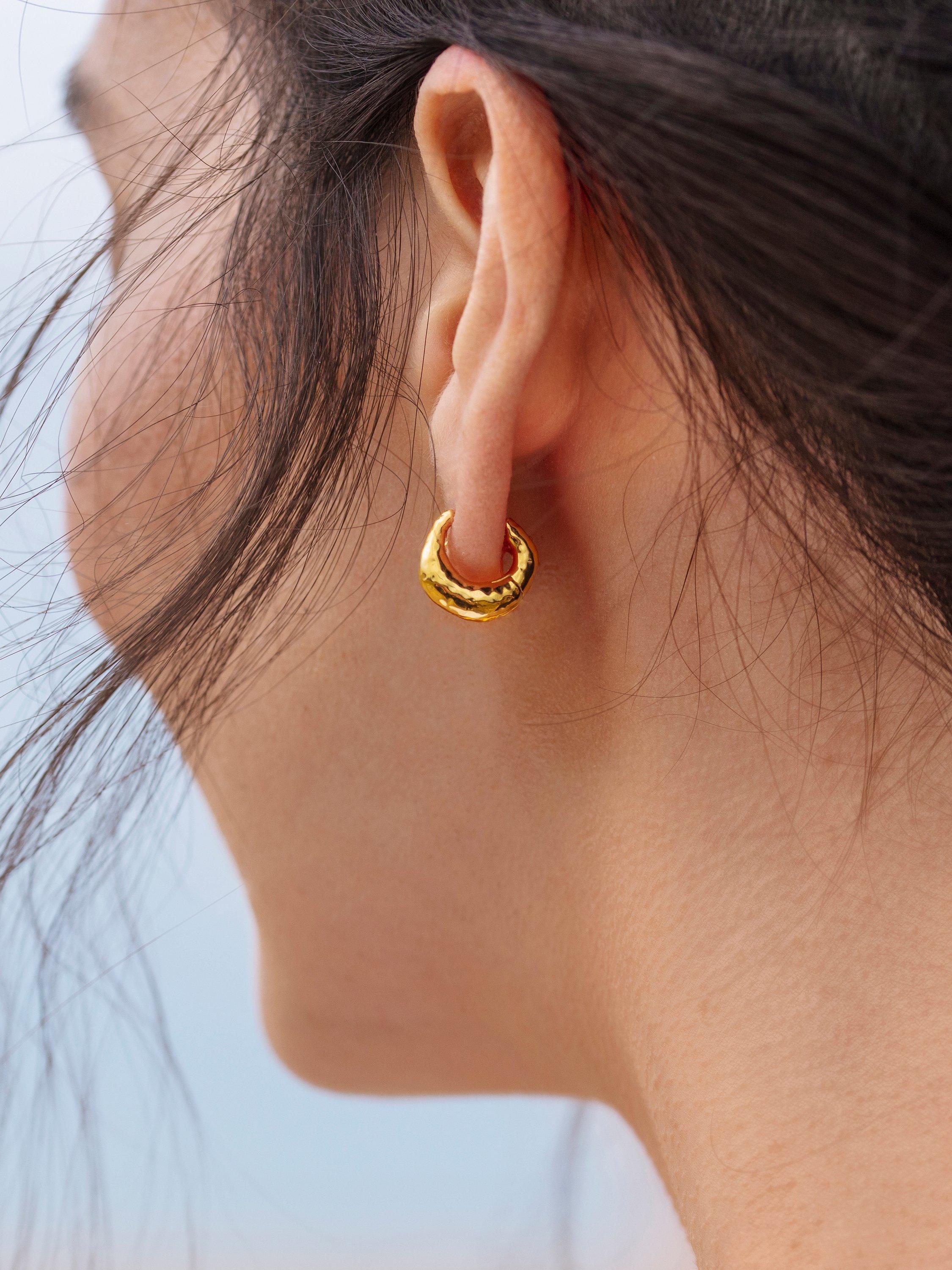 Product image 4 of 5, which shows Monica Vinader Deia Huggie Hoop Earrings, Gold