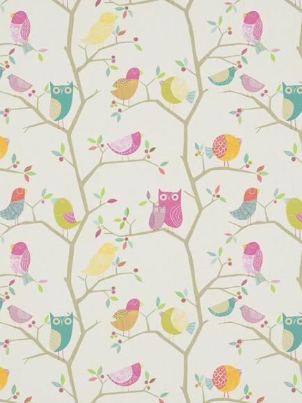 Harlequin What A Hoot Furnishing Fabric, Pink/Aquamarine/Lime