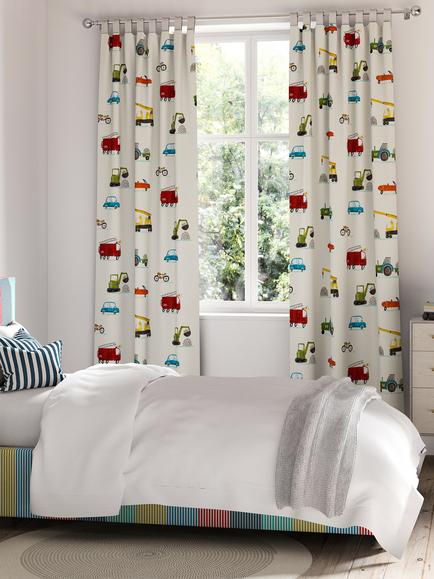 Harlequin Just Keep Trucking Furnishing Fabric - view 2, Tomato/Marine/Gecko