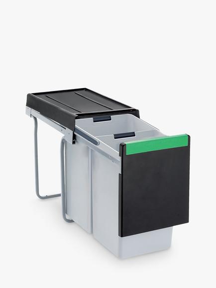 Carron Phoenix Linea 230 Under Counter 2 Section Pull-Out Kitchen Waste Bin, 30L, Grey