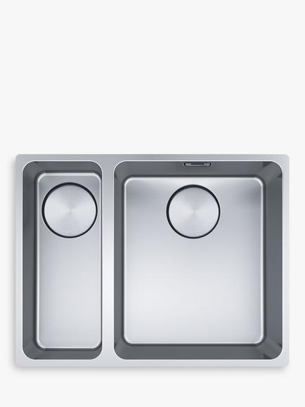 Franke Mythos 1.5 Bowl Undermount Kitchen Sink with Right-Hand Large Bowl, Stainless Steel, Stainless Steel