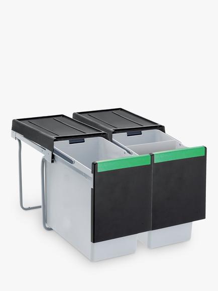 Carron Phoenix Linea 360 Under Counter 3 Section Pull-Out Kitchen Waste Bin, 60L, Grey