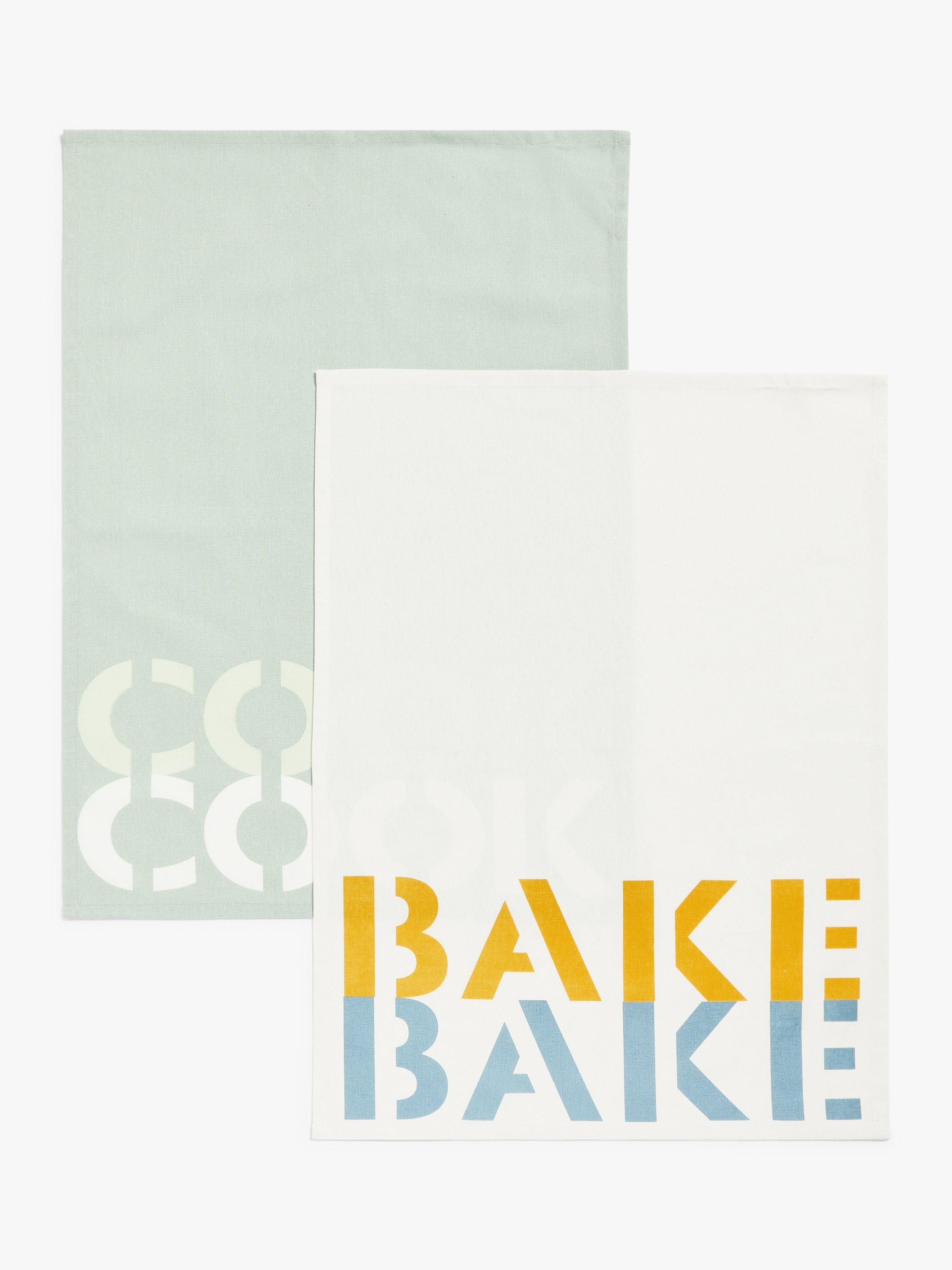 John Lewis ANYDAY Cook & Bake Tea Towels, Pack of 2, Green/White