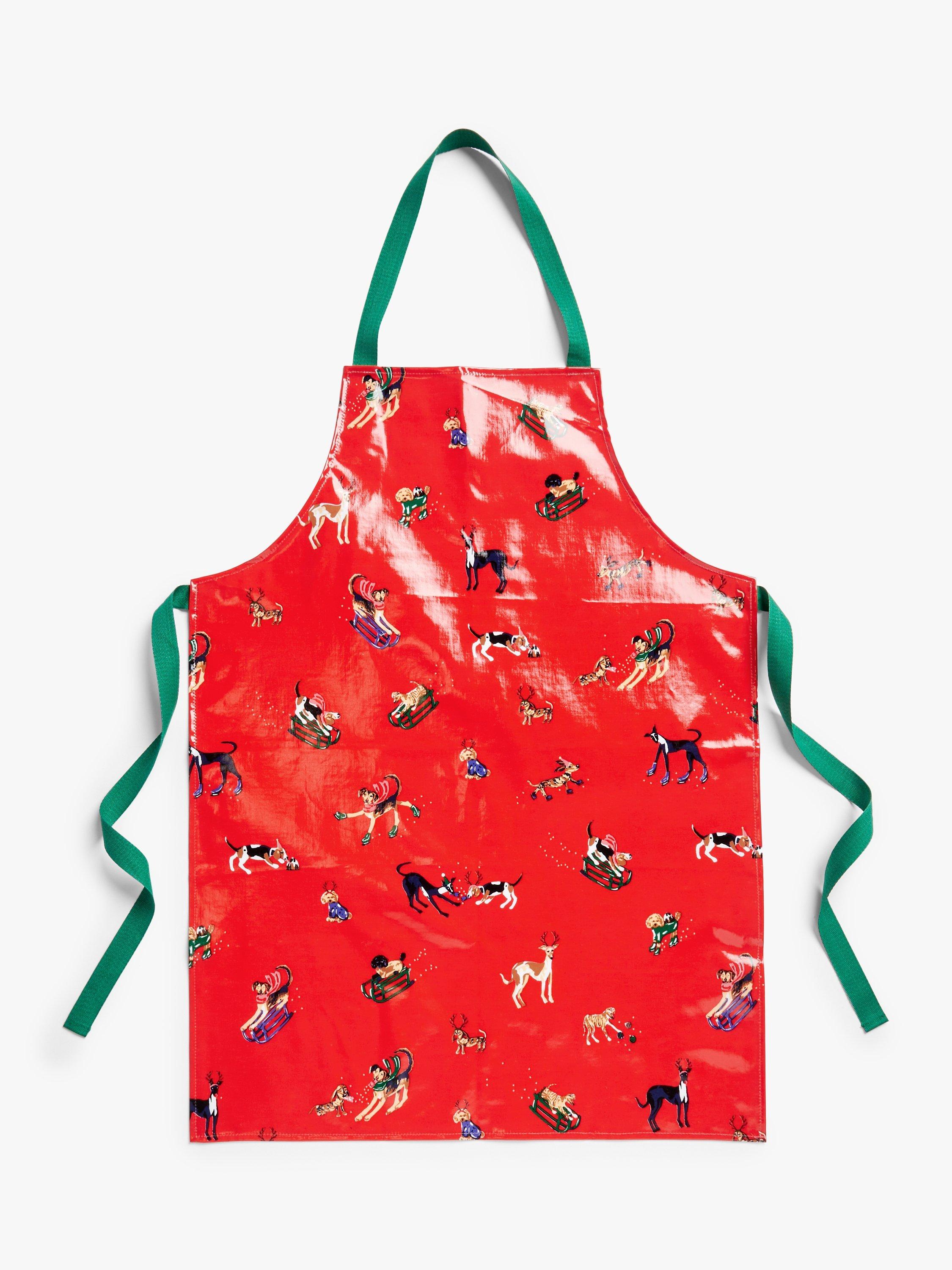 John Lewis Santa Paws Christmas Print Cotton Apron, Red