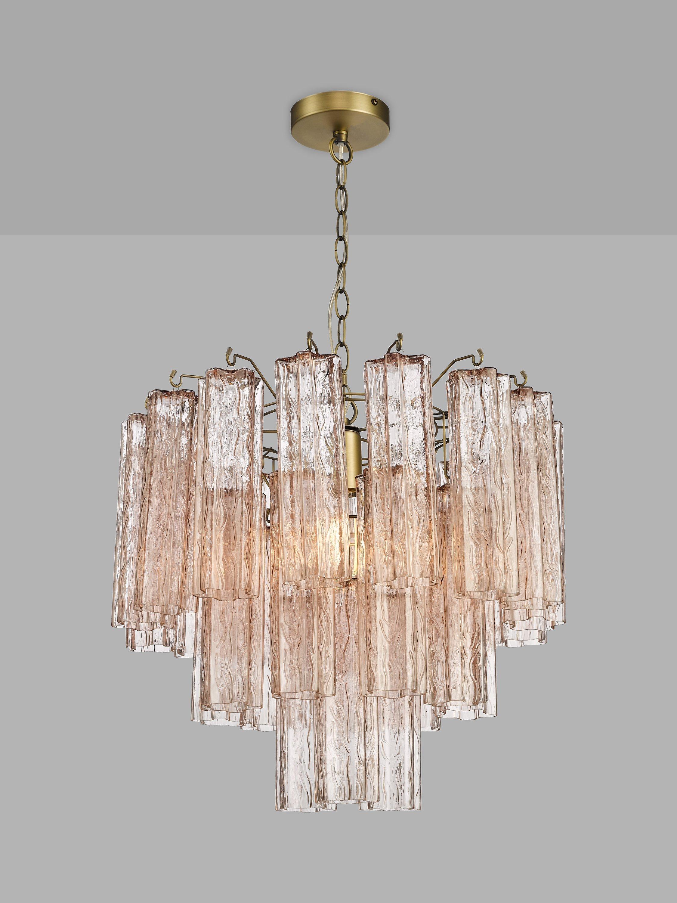 John Lewis Rosina Fluted Glass Chandelier Ceiling Light, Pink