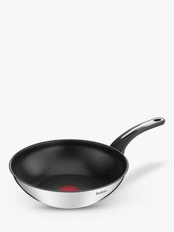 Tefal Emotion Stainless Steel Non-Stick Wok / Stir Frying Pan, 28cm, Silver/Black