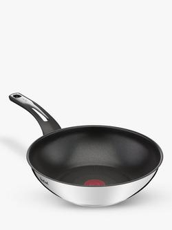 Tefal Emotion Stainless Steel Non-Stick Wok / Stir Frying Pan, 28cm - view 2, Silver/Black