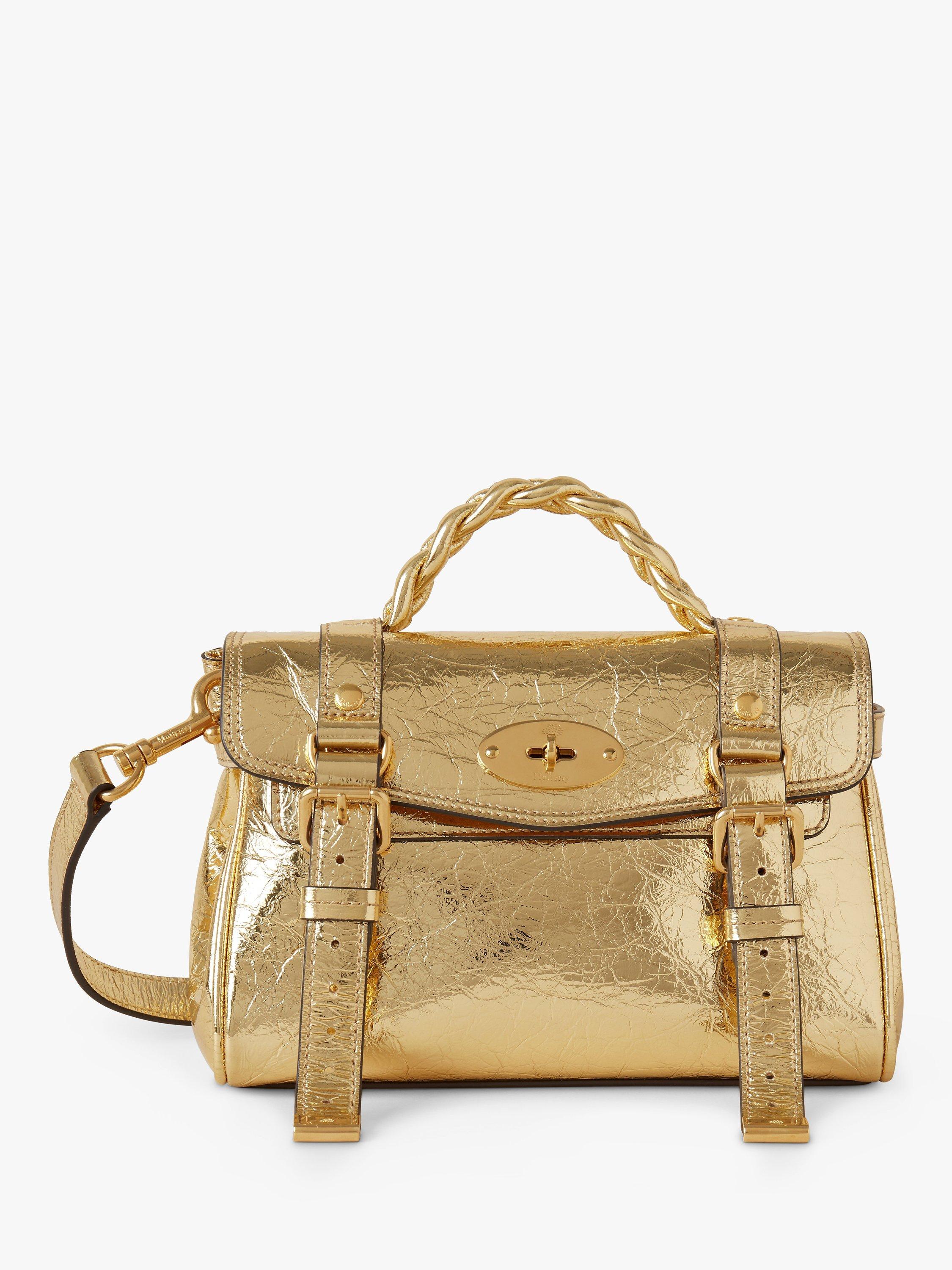 Mulberry Mini Alexa Crushed Metallic Leather Leather Cross Body Bag, Gold