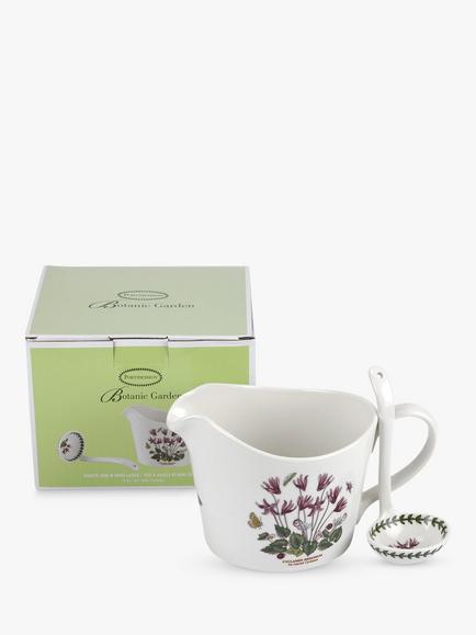 Portmeirion Botanic Garden Cyclamen Sauce Jug & Ladle, 600ml, White/Multi - view 2, 