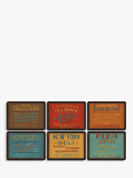 Pimpernel 'Lunchtime Vintage' Cork-Backed Placemats & Coasters, Set of 6, Multi, 