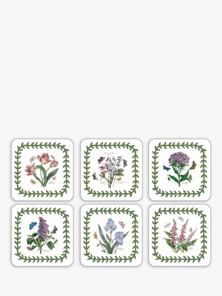 Portmeirion Botanic Garden Cork-Backed Placemats & Coasters, Set of 6, White/Multi, 