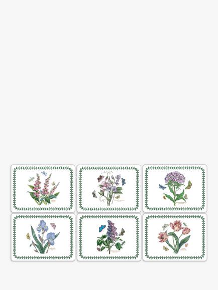 Portmeirion Botanic Garden Cork-Backed Placemats & Coasters, Set of 6, White/Multi - view 2, 