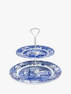 Spode Blue Italian 2-Tier Cake Stand, 27cm, Blue/White