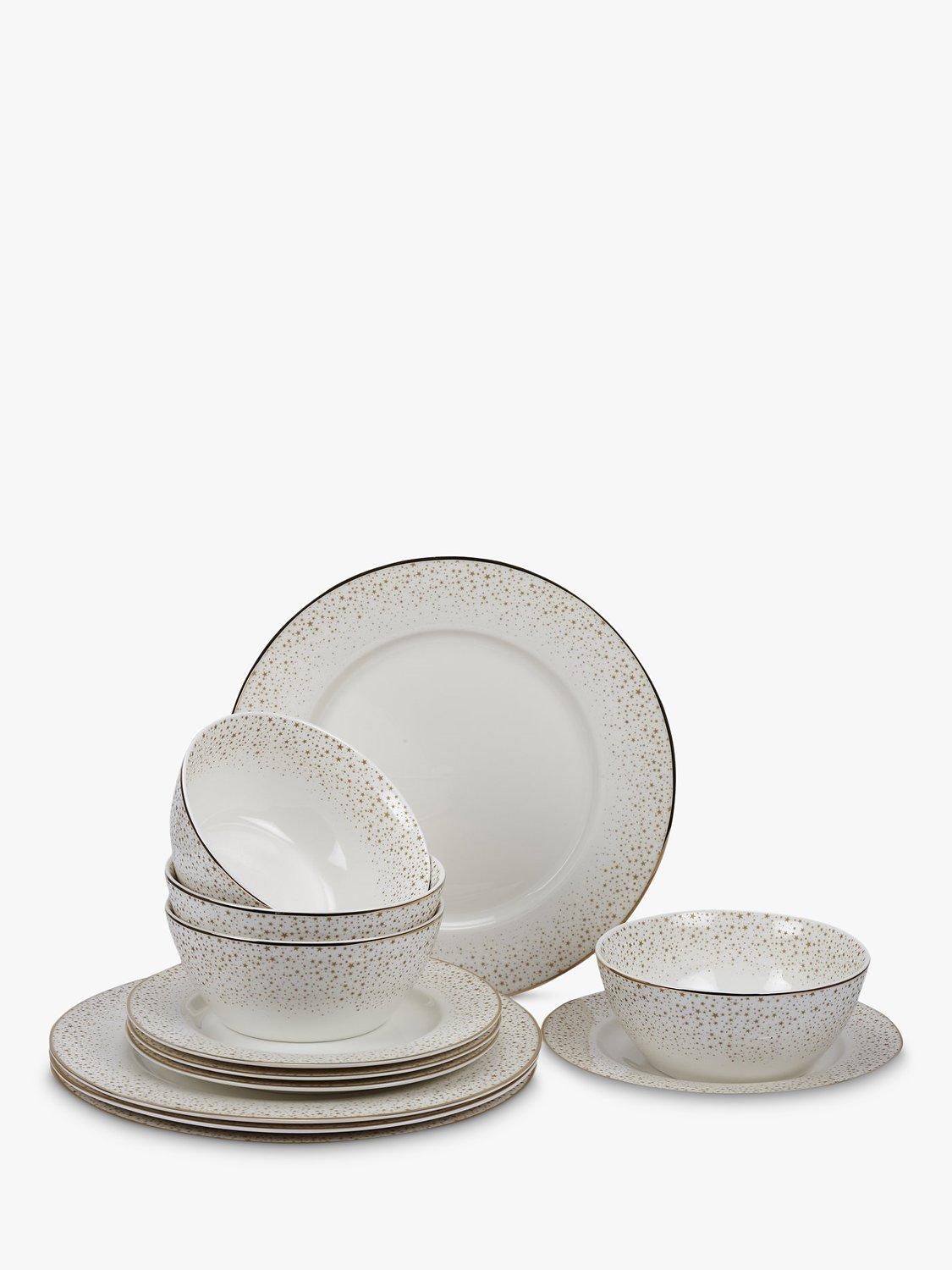 Sara Miller Celestial Collection Boxed Dinnerware Set, 12 Piece, Gold/White