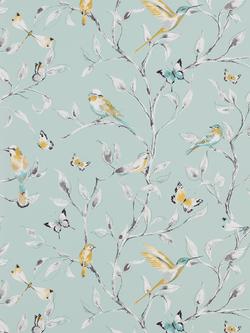 John Lewis Hummingbird Trees Wallpaper, Pale Duck Egg