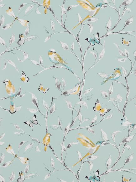 John Lewis Hummingbird Trees Wallpaper, Pale Duck Egg