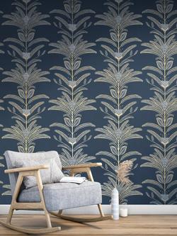 John Lewis Palm Stripe Wallpaper - view 2, Navy