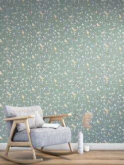 John Lewis Hummingbird Trees Wallpaper - view 2, Sage