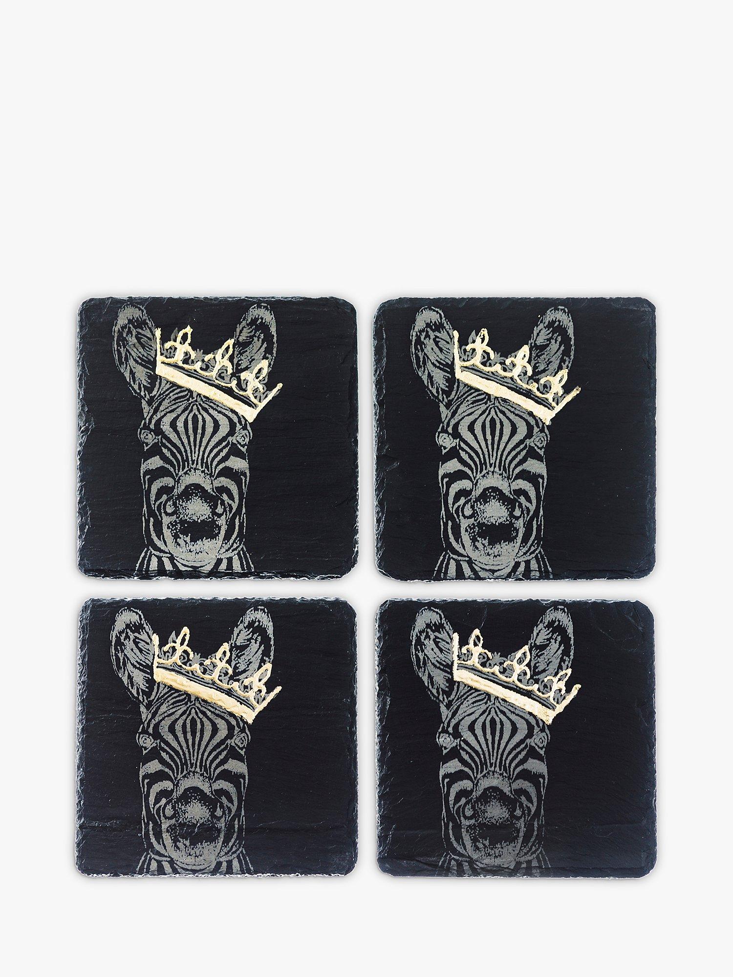 Selbrae House Crown Zebra Slate Coasters, Set of 4, Black/Gold